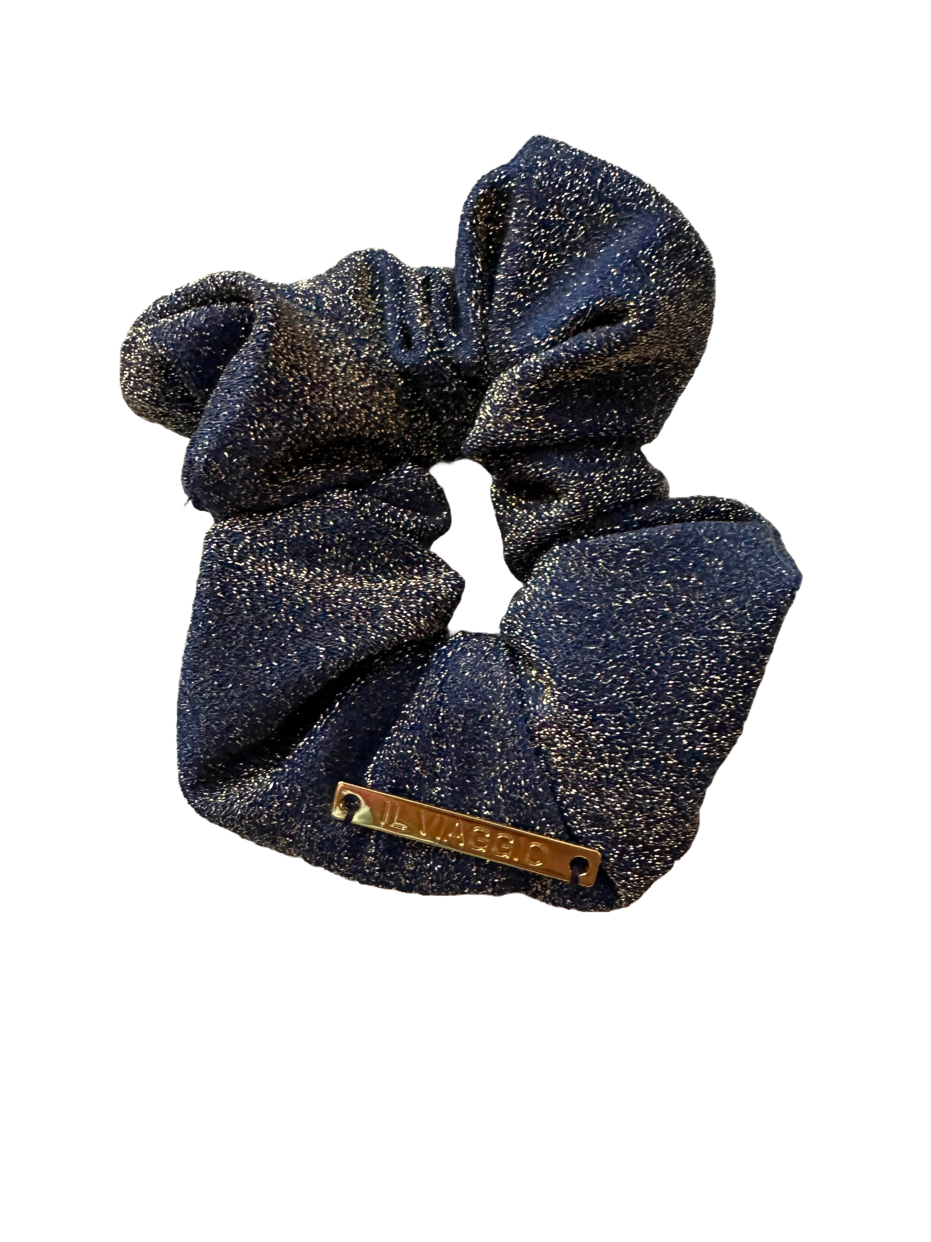 Navy Blue and Gold Sparkle Il Viaggio Hair Scrunchie